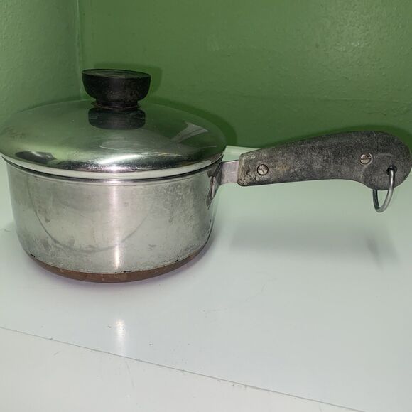 Vintage Revere Ware 1 Qt Pan Pot With Lid 5.5" Clinton, Ill. Copper Bottom - Picture 1 of 9